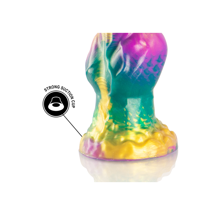 dildo arco-íris, glande 50 mm, secção superior equilibrada, base larga segura