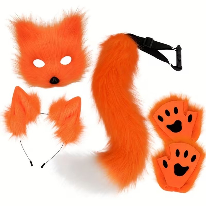 Kit Furry Raposa Laranja – Máscara, Orelhas, Cauda e Patas