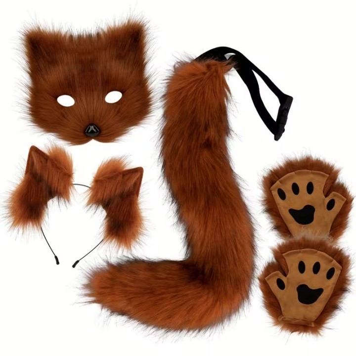 Kit Furry Raposa Castanho Avermelhado – Máscara, Orelhas, Cauda e Patas