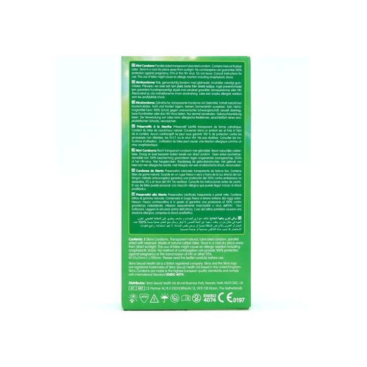 SKINS Mint – Preservativos Premium com Sabor a Menta (Pack 8)