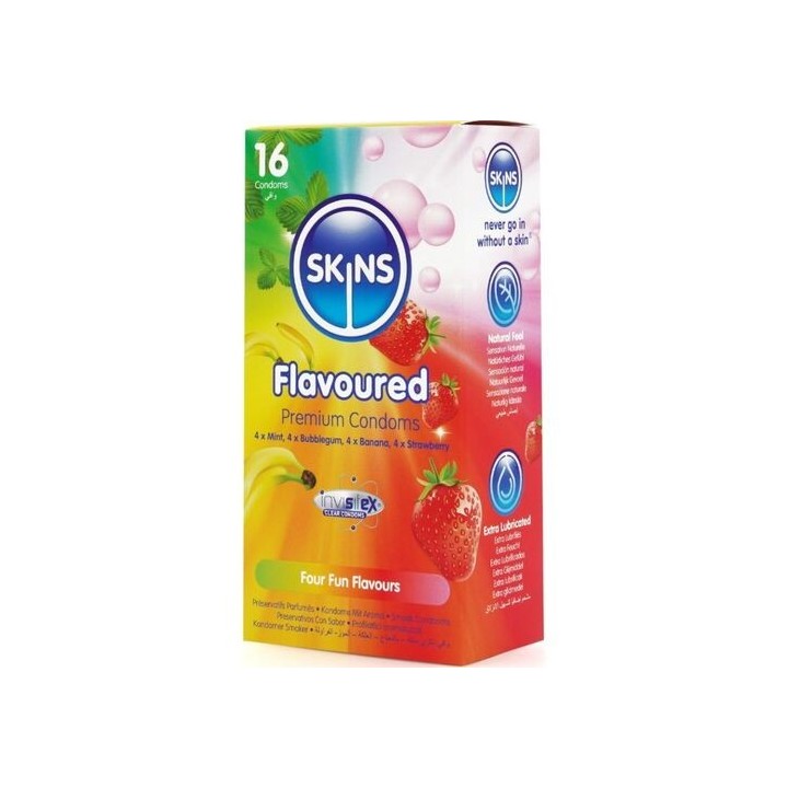 SKINS Flavored – Preservativos Premium Multi Sabores (Pack 16)
