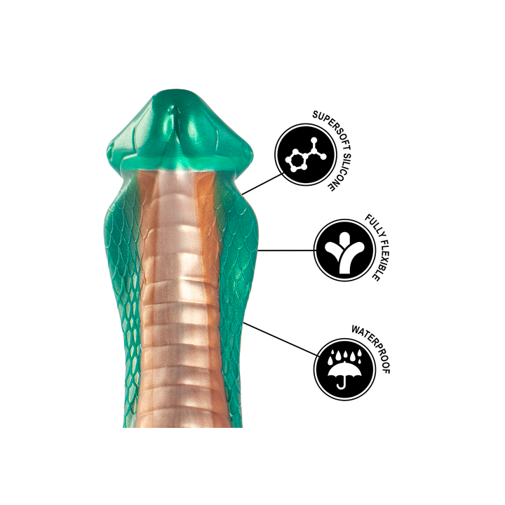 ALT 4: dildo python silicone, espessamento acentuado, secção pré base 50 mm, acabamento suave
